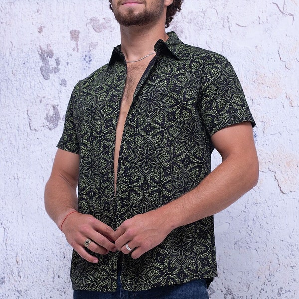 Visionary Button Down Shirt For Man, Psychedelic Festival Clothing, All Over Print Button Up Shirt, Streetwear fashion