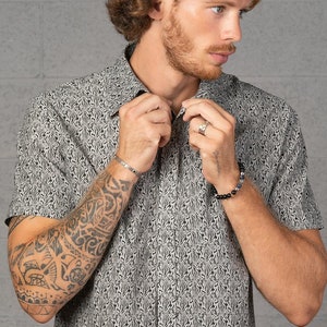 Men Button Up Shirt Psychedelic Short Sleeve Button Down Grey Shirt, Hawaiian Shirt Men, Unique Gifts For Him