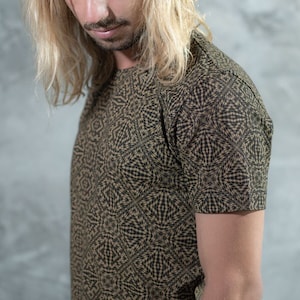 Men Hexagon T shirt In Black Gold, Sacred Geometry Shirt, Festival Clothes, Psy Trance Goa, Psychedelic Clothing