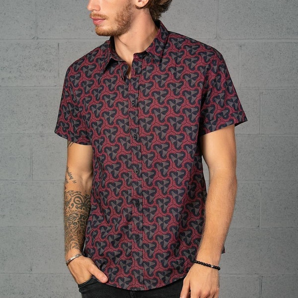 Psychedelisches Hawaiihemd, Herren Kurzarmhemd mit Knöpfen, Festival Kleidung, Pilze All Over Print Shirt, Rave Geschenke für Ihn