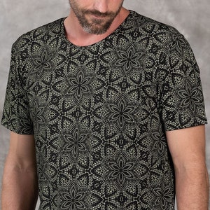 Mens T shirt, Screen Printed, Tribal Shirt, Psychedelic, Mandala Shirt, Gift For Him, Sacred Geometry Tshirt image 1