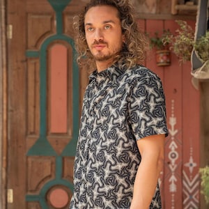 Arabesque Button Up Shirt, Men Button Down Short Sleeve Hawaiian Shirt, Psychedelic Clothing, Cool Gift for Him