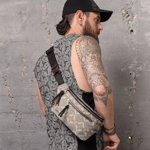 Canvas Belt Pouch- SHIPIBO- Fanny Pack, Sacred Geometry, Hip Bag, Festival Belt