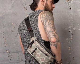 Canvas Belt Pouch- SHIPIBO- Fanny Pack, Sacred Geometry, Hip Bag, Festival Belt