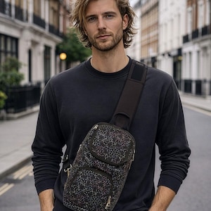 Canvas Crossbody Bag For Men and Women, Cross Body Bag, Small Crossbody Bag, Sacred Geometry, Shoulder Bag, Festival Gear image 1