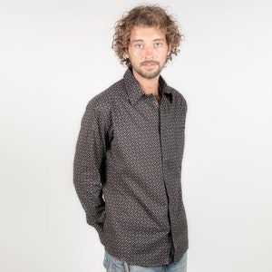 Long Sleeve Button Down Geometric Shirt For Men Psychedelic Button Up Black Shirt