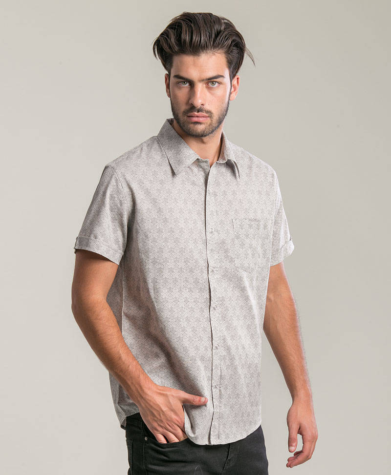 Men Button up Shirt Geometric Cubicle Shirt Full Print Button - Etsy