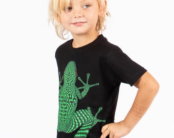 Uv Glow Frog Shirt For Kids- Cool Shirts For Boys- Kids Black T shirt- Birthday Boy Shirt 1-2 years old