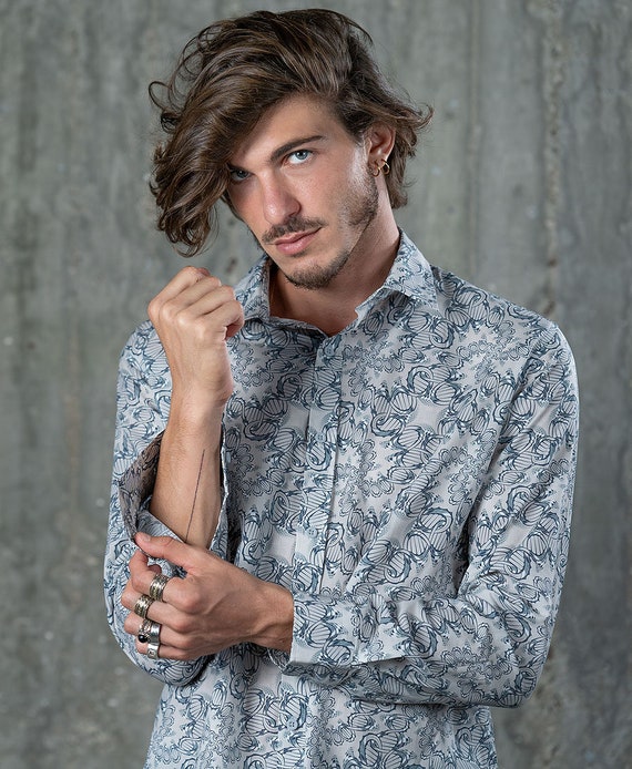 DNA Molecule Button Up Shirt Men Long Sleeved Button Down Urban Clothing Xmas Gift For Him / Boyfriend / Husband