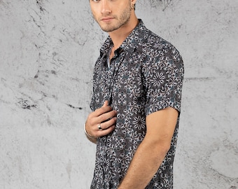 Hawaiian Rave Shirt, Men Button Down, Short Sleeve Button Up Shirt, Festival Wear, All Over Print Mandala Shirt, Psychedelic Gifts for Him