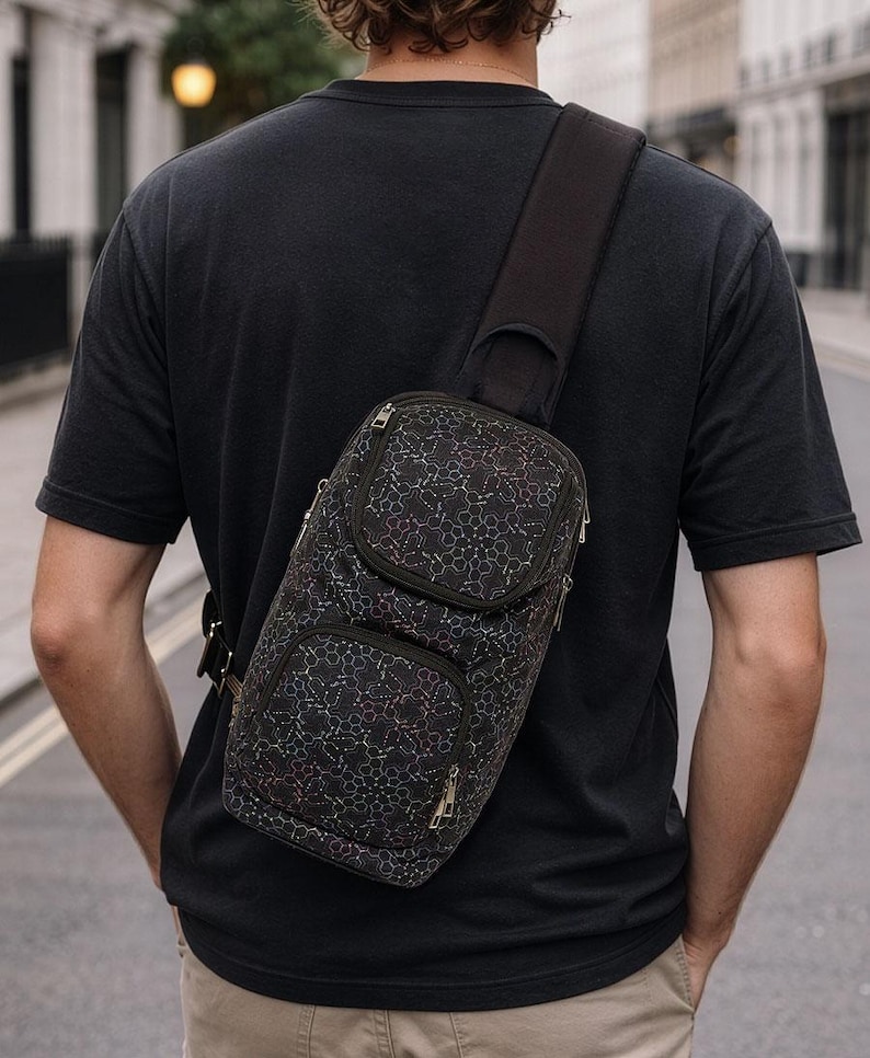 Canvas Crossbody Bag For Men and Women, Cross Body Bag, Small Crossbody Bag, Sacred Geometry, Shoulder Bag, Festival Gear image 6