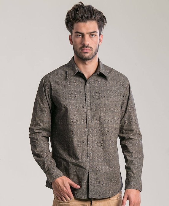 Long Sleeve Shirt Men Black Button Down 