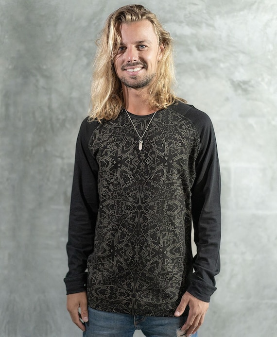 Mandala Long Sleeve Shirt For Men, Festival Clothing, Mens Long Sleeve Cotton T shirt