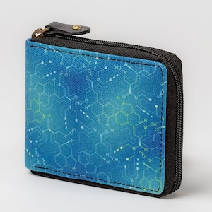 Cartera para hombre LSD Molecule, cartera bifold de lona, carteras veganas para hombres, regalo para novio, cartera con cremallera