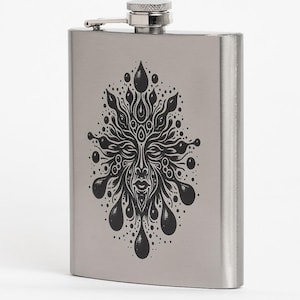 Psychedelic Hip Flask, 8 oz Flask for Liquor, Festival Flask, Alcohol Flask, Stainless Steel Silver Flask
