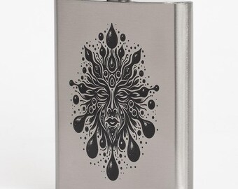 Psychedelic Hip Flask, 8 oz Flask for Liquor, Festival Flask, Alcohol Flask, Stainless Steel Silver Flask