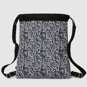 Psychedelic Festival Bag, Printed Drawstring Bag, Sack Bag, Mini Backpack ,Canvas Draw String Bag, Rucksack