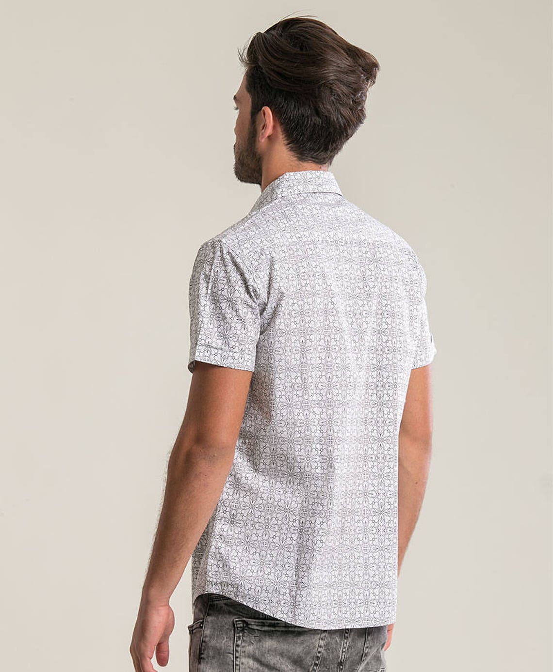 Mens Fashion Shirt White Button Down Shirt Short Sleeve Shirt Etsy