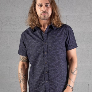 Geometric Mens Button Up Shirt In Black Cube All Over Print Short Sleeved Button Down Shirt Mens Fashion image 6