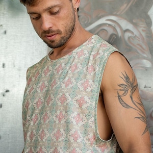 Shipibo Tank Top Heilige Geometrie Herren Top, ärmelloses Yoga Top, Festival Kleidung