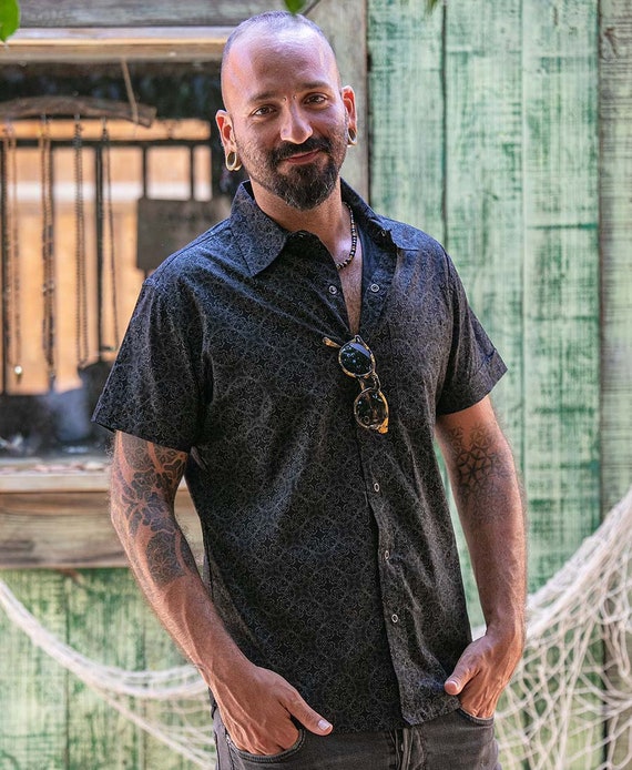 Mens short sleeve clearance button up black