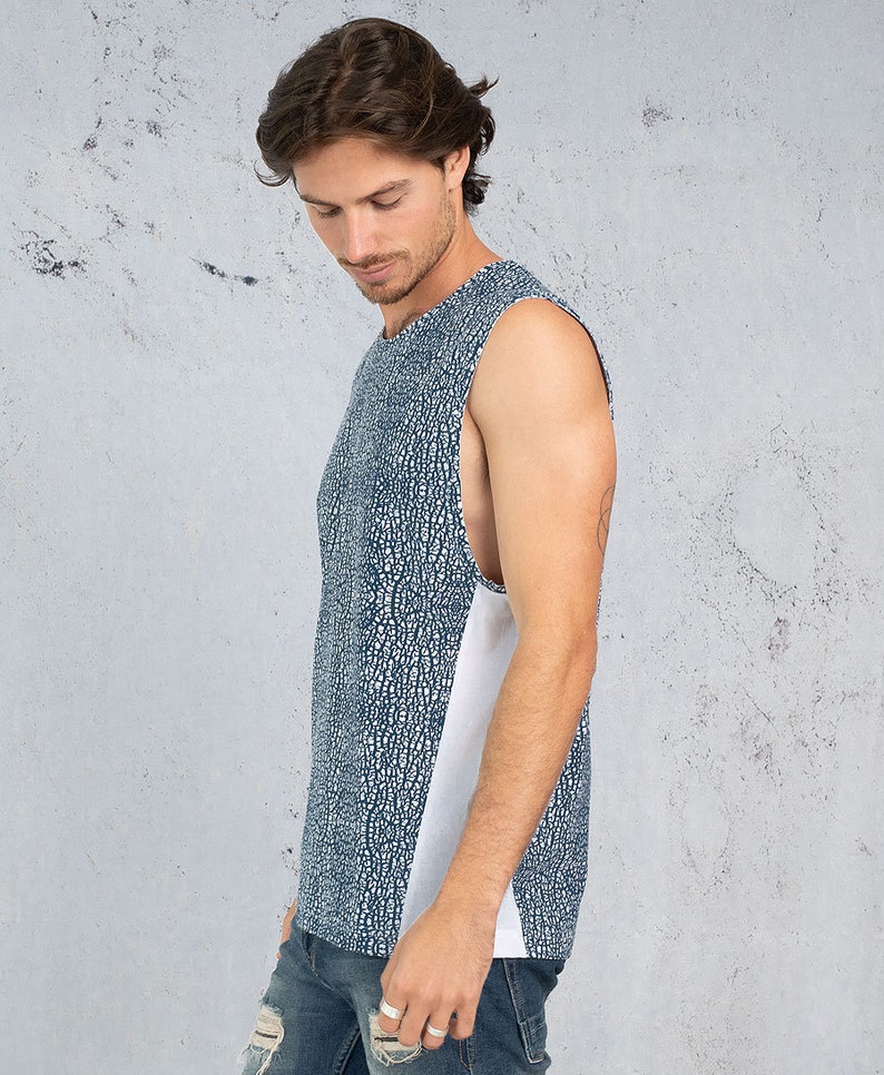 Camiseta de festival para hombre, camiseta estampada, camiseta psicodélica para hombre, camisa sin mangas para hombre, camisetas estampadas para hombre imagen 5