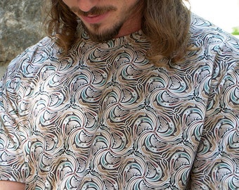 男性用サイケデリックシャツ、サイケトランス服、幾何学模様Tシャツ