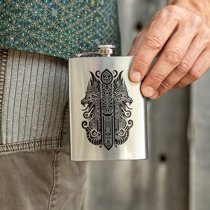 Psychedelic Hip Flask, Stainless Steel 8 oz Flask for Liquor, Festival Flask, Alcohol Travel Flask, Silver Flask