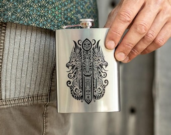 Psychedelischer Flachmann, Edelstahl 8 Unzen Flasche für Schnaps, Festival Flasche, Alkohol Reise Flasche, Silber Flasche