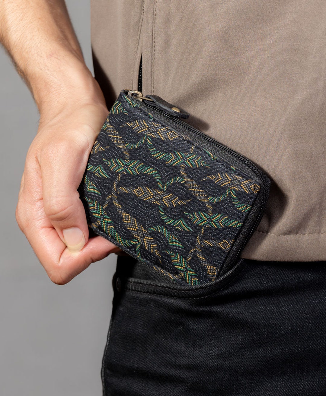 Psychedelic mens zipper wallet bifold canvas wallet magic mushroom gift
