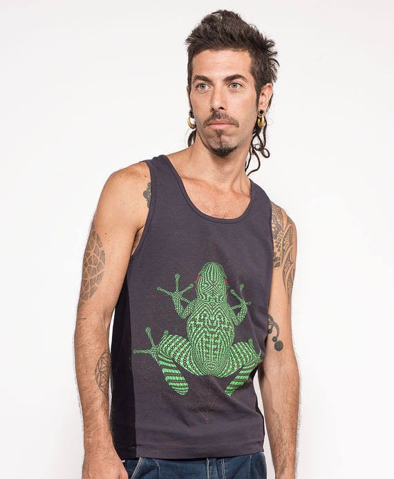Tribal Tank Top for Men in Grey and Black, Dmt Art, Mens Hippie Clothing, Festival  Wear, Burning Man, Yoga Clothes, Kambo, Frog Gifts 