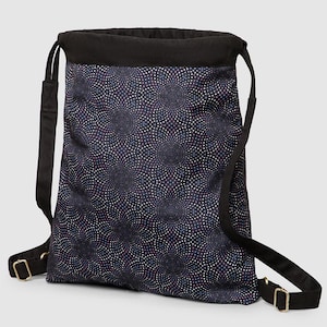 Vegan Drawstring Bag- Festival Backpack, Drawstring Backpack, Sacred Geometry, Sack Bag, Canvas Rucksack