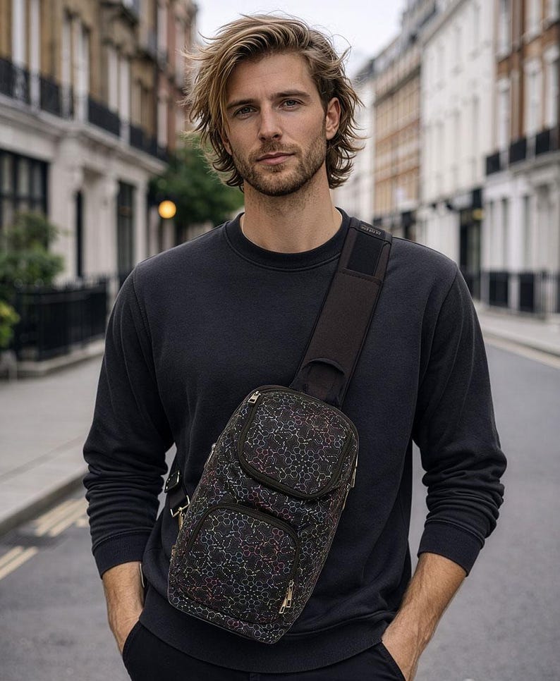 Canvas Crossbody Bag For Men and Women, Cross Body Bag, Small Crossbody Bag, Sacred Geometry, Shoulder Bag, Festival Gear image 1