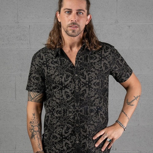 Button up Shirt for Men Button Down Cotton Short Sleeved Mens - Etsy
