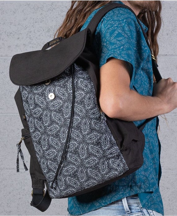 Canvas laptop backpack 15.6 inch black tribal print