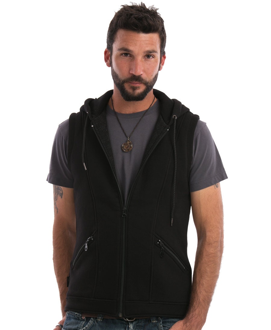 Mens Vest Sleeveless Hoodie Hood Vest 