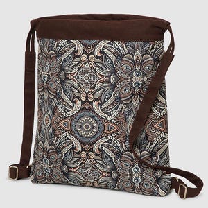 Bolsa marrón estampada - Mochila con cordón - Bolsa de geometría sagrada - Mochilas para festivales