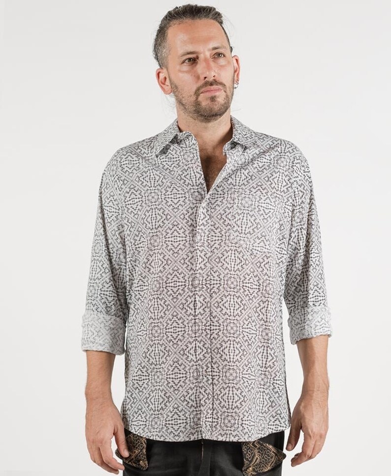 White Long Sleeve Button Down Shirt For Men Psychedelic Mens Etsy