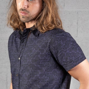 Geometric Mens Button Up Shirt In Black Cube All Over Print Short Sleeved Button Down Shirt Mens Fashion image 3