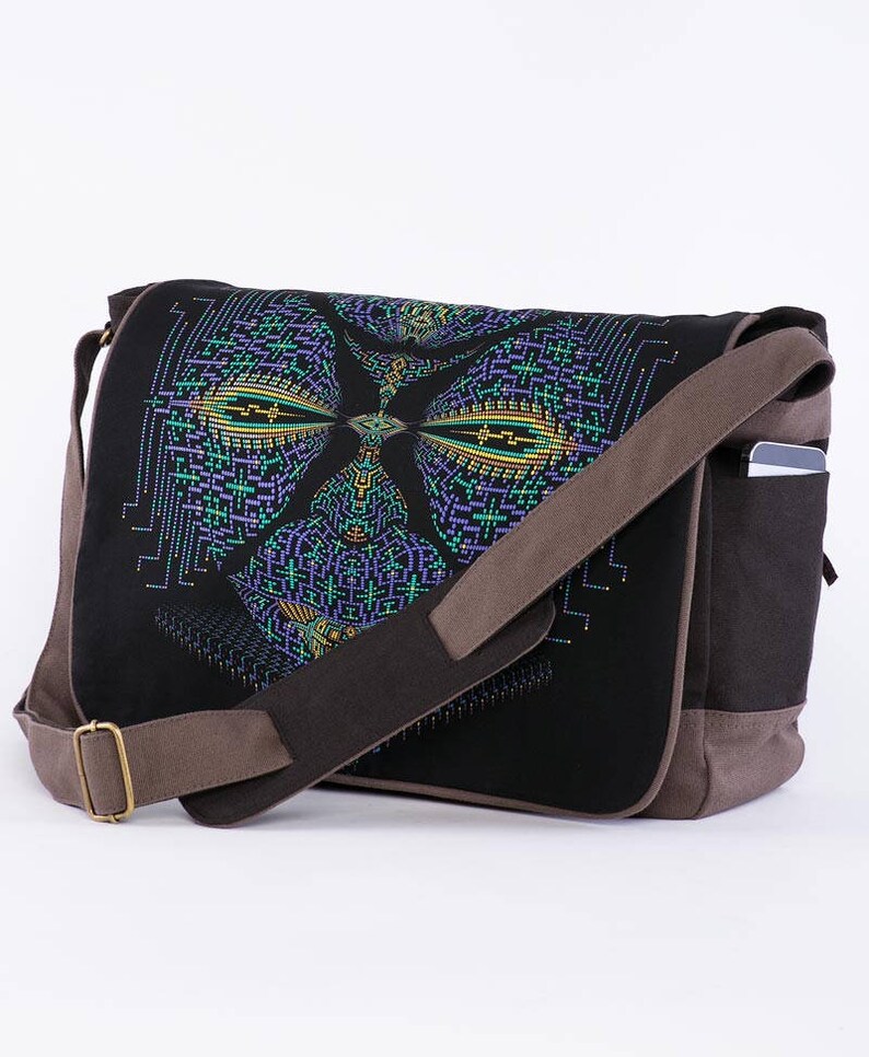 Laptop Bag 13 inch 15 inch Psychedelic Messenger Laptop Bag Canvas Messenger Bag Screen Printed Shoulder Bag Computer Bag