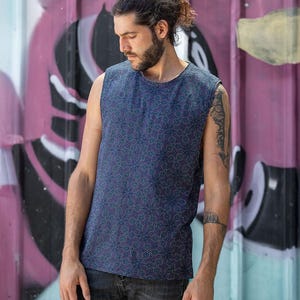 Men Printed Tank Top, Festival Yoga Cotton Tank Top -Boho Tribal