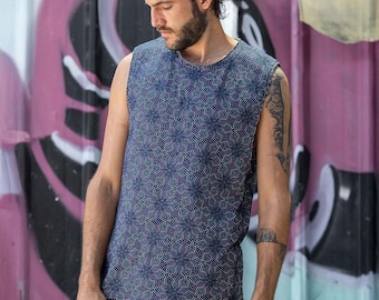 Men Printed Tank Top, Festival Yoga Cotton Tank Top -Boho Tribal