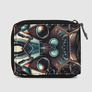 Cartera con cremallera para hombre, regalo psicodélico para novio, cartera plegable de lona.