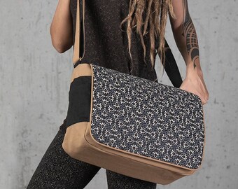 Hamsa Messenger Bag, Laptop Bag, Sacred Geometry, Computer Bag, 13 inch 15 inch Laptop Messenger Bag, Canvas Messenger Bag For Women