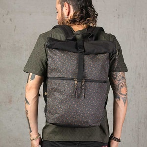 Roll Top Backpack For Men/ Women Travel Backpack RollTop Hiking Backpack Laptop Backpack Canvas Backpack Vegan image 1