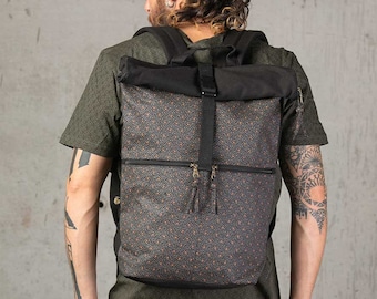 Sac à dos Roll Top pour hommes/femmes- Sac à dos de voyage- RollTop- Sac à dos de randonnée- Sac à dos pour ordinateur portable- Sac à dos en toile- Vegan