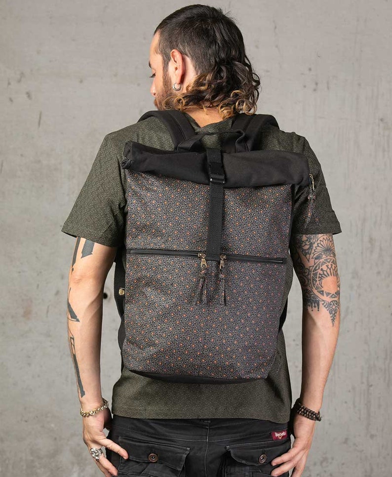 Roll Top Backpack For Men/ Women Travel Backpack RollTop Hiking Backpack Laptop Backpack Canvas Backpack Vegan image 1