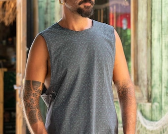 Mens Shipibo Tank Top Tribal Sacred Geometry Yoga Tanktop, Alternative Clothing, Burning Man, Festival Wear