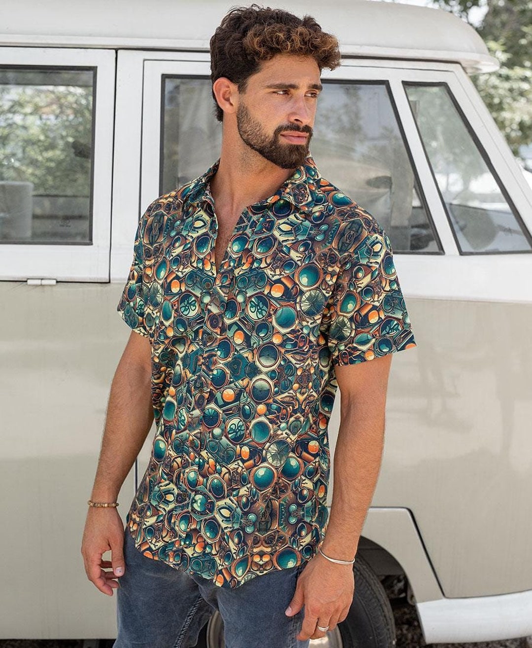 thumbnail image 2 of Men's Hawaiian Shirt Short Sleeve Linen Button Down Shirts Casual Floral Printed Beach Shirts With Pocket Red M 2 of 13