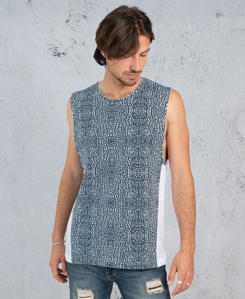 Camiseta de festival para hombre, camiseta estampada, camiseta psicodélica para hombre, camisa sin mangas para hombre, camisetas estampadas para hombre imagen 2